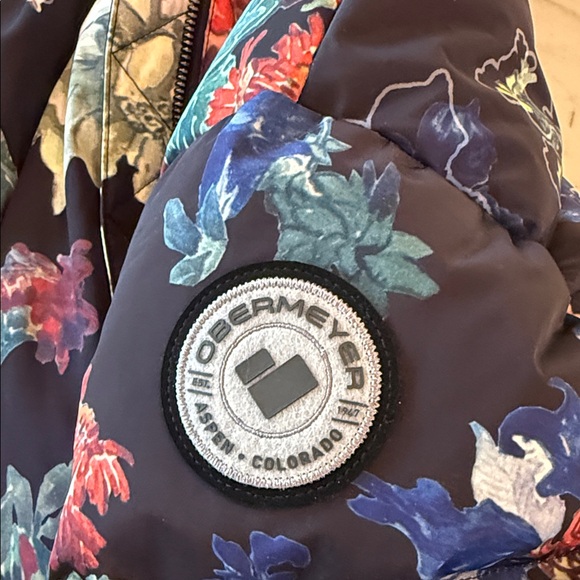 Obermeyer Black Alpine Flowers Watercolor puffer multicolor Ski jacket - Picture 12 of 14